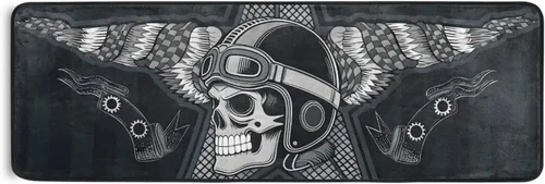 Miniatura 3 de Calavera con alfombra vintage para motocicleta, alfombra antideslizante para cocina, alfombra de área suave para baño, entrada, pasillo, comedor