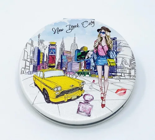 Miniatura 10 de Las niñas y las mujeres moda elegante recuerdo de Nueva York espejo de viaje redondo espejo de mano maquillaje cosmético espejo compacto Jmr-270802b
