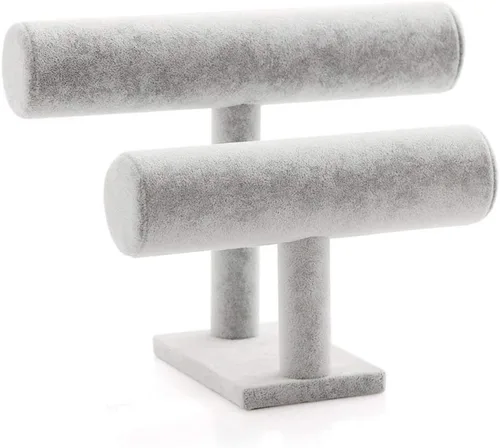 Miniatura 3 de Wudygirl Soporte de pulsera de terciopelo de 2 niveles, soporte para joyas, soporte para relojes, soporte de exhibición de joyas, organizador
