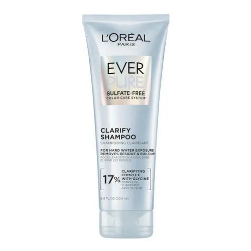 L'Oreal Paris Champú Clarify sin sulfato con antioxidantes, champú clarificador para exposición al agua dura y acumulación de peinado, EverPure, 6.8