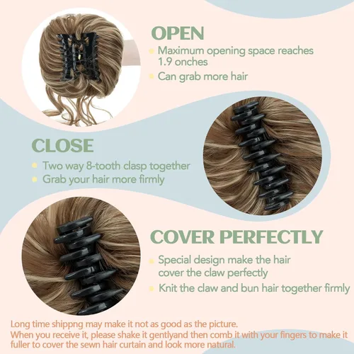 Miniatura 3 de S-noilite Extensiones de cabello rubio ondulado con clip de garra, extensiones de moño con clip de garra, extensiones de moño para mujer