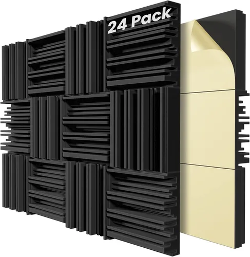 Miniatura 21 de Paquete de 12 paneles de pared insonorizados, paneles de espuma acústica de 12" x 12" x 2" para paredes, panel insonorizante autoadhesivo, paneles