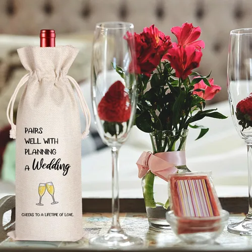 Miniatura 5 de LANBAIHE Regalos de boda Bolsa de vino, parejas de boda, regalo de novia y novio, bolsa de vino reutilizable de lino