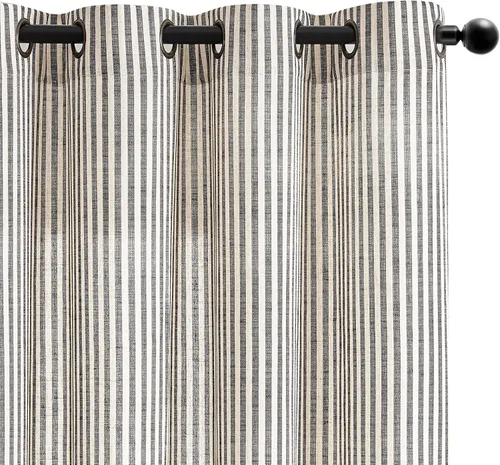 Miniatura 18 de Vangao Cortinas de lino a rayas para sala de estar, dormitorio, casa rural con estampado de rayas de tictac, cortinas impresas con ojales