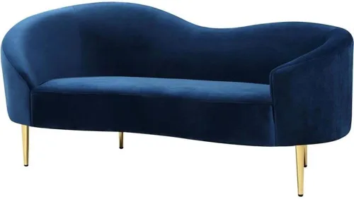 Miniatura 10 de Meridian Furniture 659Brown-L Ritz Collection Modern Sofá biplaza tapizado contemporáneo con terciopelo marrón intenso, patas de metal dorado