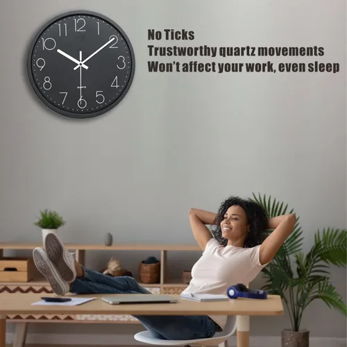Miniatura 3 de Plumeet Reloj de pared para dormitorio, de 12 pulgadas, funciona con pilas, reloj de cuarzo silencioso para decorar la cocina y la sala de estar