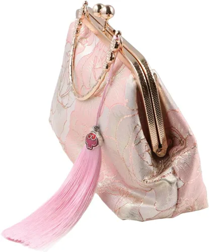 Miniatura 5 de Bolso vintage para mujer, bolso de noche con asa superior, bolso de banquete bordado, estilo chino, cartera, bolso de mensajero de hombro, Rosado