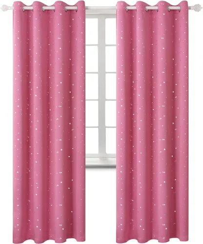 Miniatura 18 de BGment Cortinas opacas para dormitorio infantil, con aislamiento térmico, con ojales, estampado de estrellas plateadas, cortinas para oscurecer