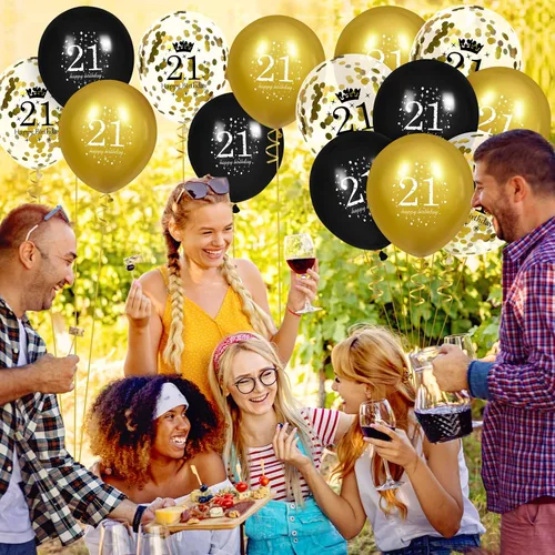 Miniatura 3 de Globos de cumpleaños número 21 para hombres, 15 globos de feliz cumpleaños número 21 para hombres y mujeres de 21 años de edad, suministros