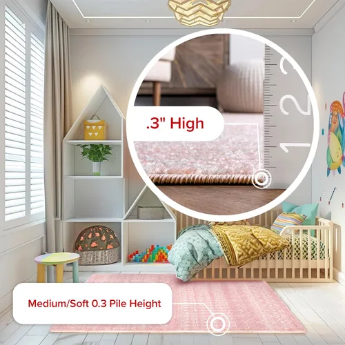 Miniatura 5 de nuLOOM 2x3 Alfombra de área marroquí Blythe, rosa, diseño bohemio desvanecido, resistente a las manchas, para dormitorio, comedor, sala de estar
