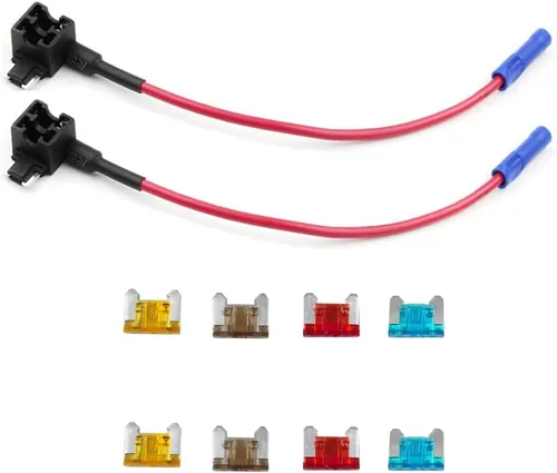 Adaptador TAP de fusible para automóvil de calibre 16, 2 piezas, para fusibles tipo cuchilla de perfil bajo + 8 piezas de mini fusible de perfil