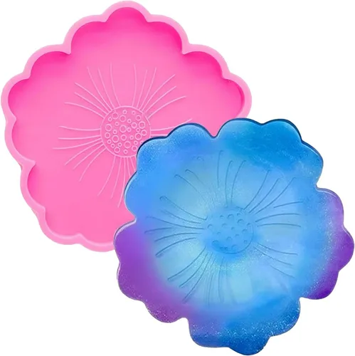 Miniatura 7 de Moldes epoxi de resina para fundición de geoda de silicona en forma de flor para hacer alfombrillas de taza, posavasos de ágata, soporte para copas