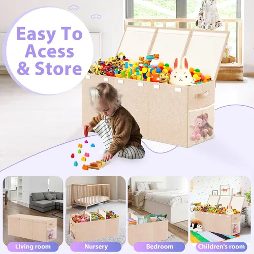 Miniatura 7 de Caja de almacenamiento de juguetes extra grande con divisor de tapa, cofre organizador de juguetes plegable resistente, contenedores cajas cestas