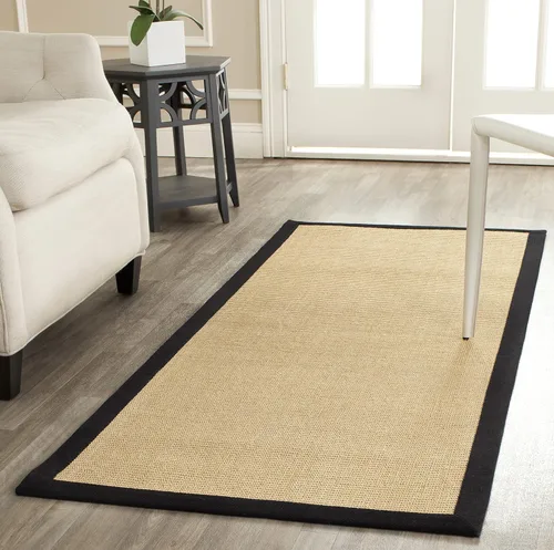Miniatura 20 de Alfombra de sisal Safavieh, de color maíz y negro, tejida a mano, de la colección de fibras naturales; 5 x 8 pulgadas, NF441A, Tela, Gris / Gris