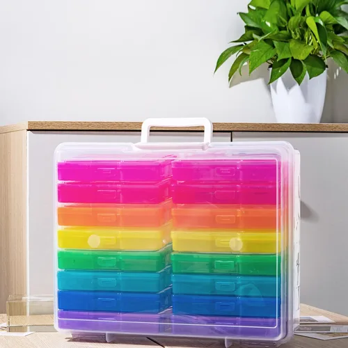 Miniatura 5 de Estuche de almacenamiento de fotos de 4 x 6 pulgadas con asa, 16 organizadores interiores de fotos, cajas de almacenamiento extra grandes
