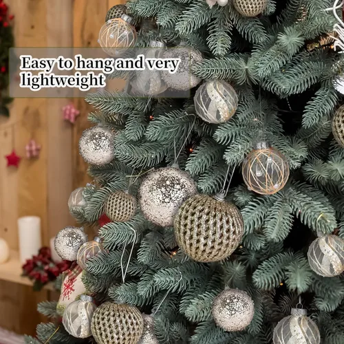 Miniatura 2 de Mupera Paquete de 9 adornos de Navidad con purpurina, bolas inastillables de lentejuelas doradas champán, decoración colgante de alta calidad