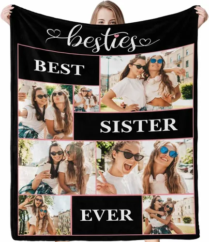Miniatura 18 de Regalos para hermanas de hermana manta con collage de fotos, mantas de fotos personalizadas para hermanas, mejores amigas, mujeres, manta de amistad