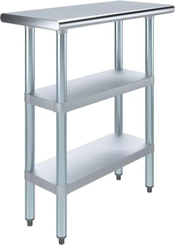 Miniatura 34 de Mesa de trabajo de acero inoxidable con 2 estantes Mesa de utilidad de metal Mesa de utilidad NSF para uso comercial y residencial