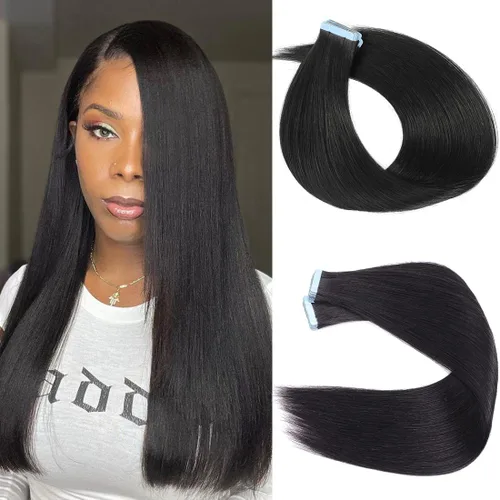 Miniatura 7 de Urbeauty 40 extensiones de cabello con cinta adhesiva, negro, ondulado, invisible, 100% cabello humano real, 3.53 oz/paquete, color negro natural