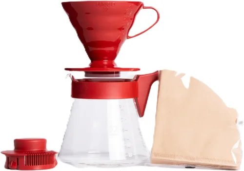 Miniatura 6 de Hario V60 juego básico para servir café con gotero, servidor de vidrio, cuchara y filtros, tamaño 02, gris pálido