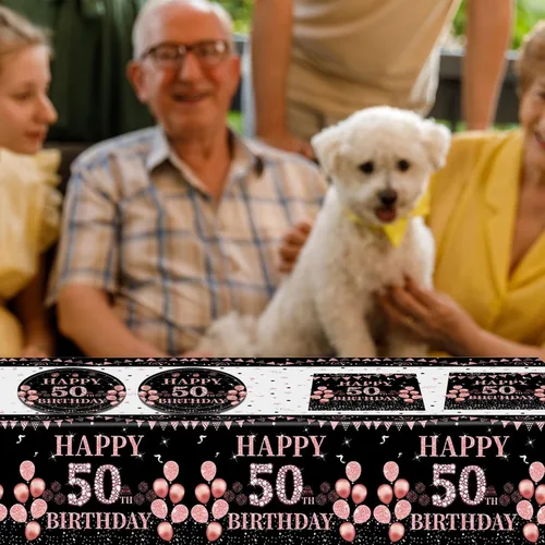 Miniatura 6 de Ryzovo - Decoraciones de cumpleaños 50 para mujer, platos de papel desechables negro y oro rosa, suministros de fiesta para 20 invitados, 41 piezas