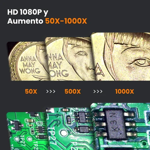Miniatura 2 de Microscopio digital inalámbrico M2C 50X-1000X Microscopio portátil de mano 1080P HD con soporte ajustable, mini microscopio USB para monedas, lupa
