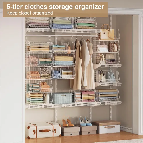 Miniatura 5 de Estantes Colgantes de Armario Extra Grandes de 5 Niveles con Divisor, 2 Pares de Ganchos, 16.5"L x 11.8"W x 51.4"H, Organizadores y Almacenamiento