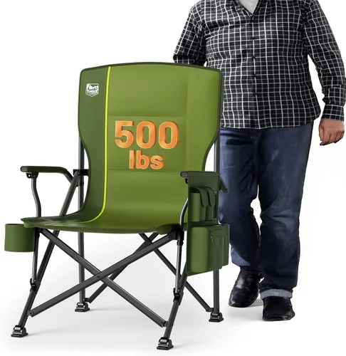 TIMBER RIDGE Silla de camping plegable de gran tamaño, respaldo alto, resistente para adultos, soporta hasta 500 libras con soporte para tazas, Verde