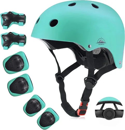 Miniatura 11 de Juego de casco de bicicleta para niños, certificado por la CPSC con rodilleras, coderas, muñequeras, casco ajustable para edades de 3-5-8-15 años