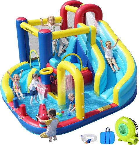 Miniatura 8 de ELEMARA Tobogán acuático inflable para patio trasero, sistema avanzado de rociadores de 19.1 pies para piscina y bodyboard de 24.8 pulgadas, parque