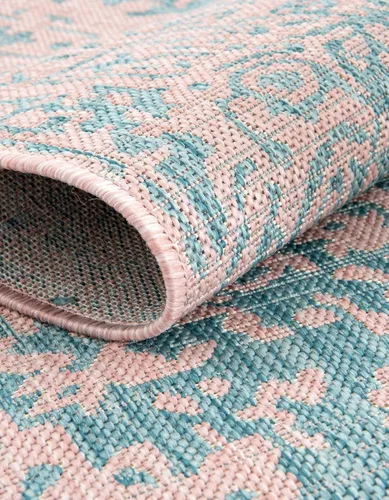 Miniatura 6 de Unique Loom Jill Zarin Jill Zarin Outdoor Collection - Alfombra Dubái (3 pies 3 pulgadas, redonda, rosa y aguamarina/azul claro)