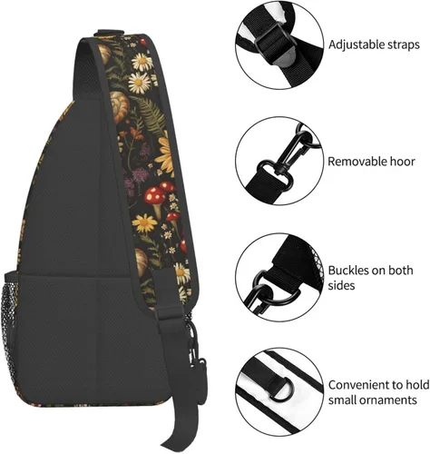 Miniatura 3 de Small Crossbody Bags for Women Men - Vintage Mushroom Plant Print Adjustable Shoulder Bag Fanny Packs Belt Sling Bag Crossbody Purses Backpack for