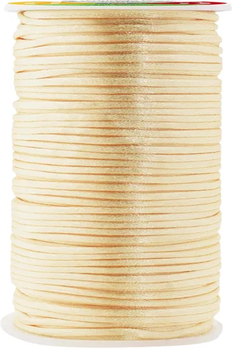 Mandala Crafts Cordón de Satén de Nailon 2mm Cordón Rattail Champagne - 100 Yardas Cordón de Nailon Chino para Nudos Cordón de Seda Cola de Rata