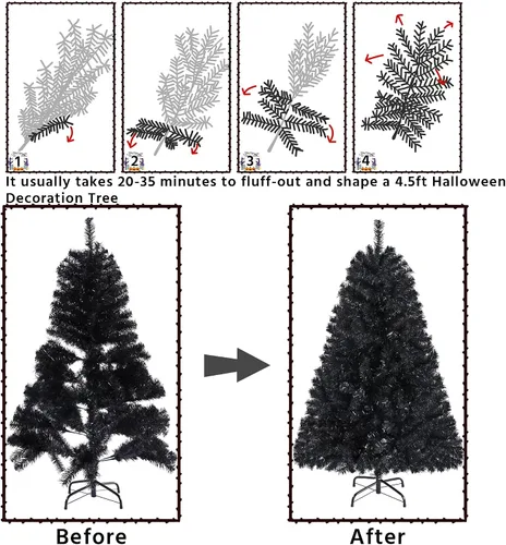 Miniatura 8 de Yaheetech - Árbol de pino artificial de Halloween negro de 4.5 pies, para decoración de fiestas en casa, oficina, fiestas, en interiores