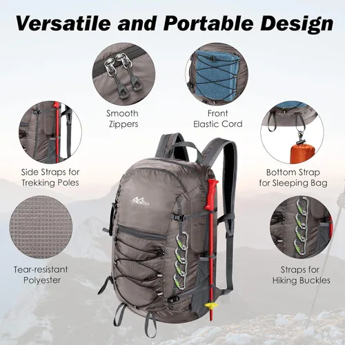 Miniatura 3 de MoKo Mochila de Senderismo, Mochila de 40L de Gran Capacidad para Acampada con Múltiples Bolsillos, Mochila de Día para Viajes Resistente a Desgarros