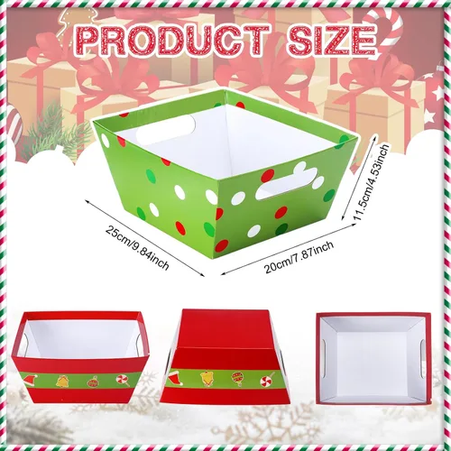 Miniatura 4 de Cholemy Kit de 24 cestas – Bandejas, bolsas y lazos de papel kraft vacíos – Cinturón de elfo y cestas de cartón de caramelo con asas