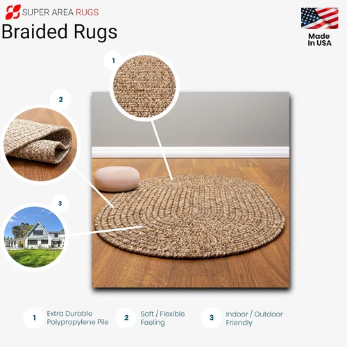 Miniatura 4 de Super Area Rugs Rustic Farmhouse Living - Alfombra trenzada reversible para interiores y exteriores, fabricada en Estados Unidos, color marrón