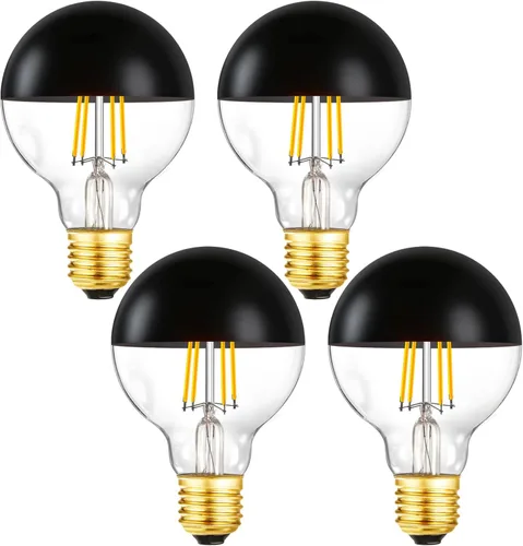Miniatura 10 de Foco de medio cromo, bombillas LED Edison regulables de 6 W (equivalente a 60 W), forma de globo G80/G25 decorativa, luz reflejada mitad negra, luz