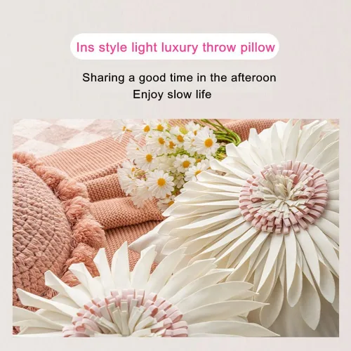 Miniatura 6 de Almohada redonda suave y redonda con forma de girasol, cojín en forma de margarita, hecha a mano, almohada decorativa de flores de felpa suave