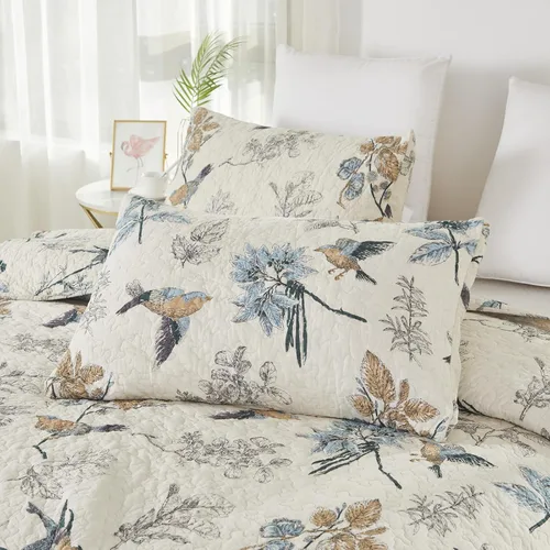 Miniatura 4 de Brandream Fundas de almohada acolchadas 100% algodón, 2 piezas, tamaño estándar, diseño de pájaros de campo americano, decoración de dormitorio