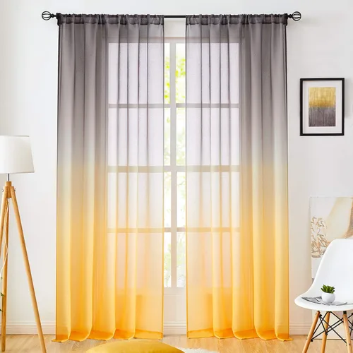 Miniatura 11 de Cortinas transparentes de lino sintético con degradado gris oscuro para dormitorio y sala de estar con bolsillo para barra, cortinas de gasa Gris