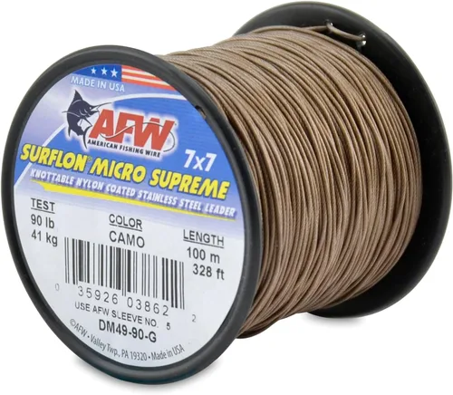Miniatura 21 de American Fishing Wire Surflon Micro Supreme Nylon recubierto 7x7 de acero inoxidable, líder en alambres anudables para pesca en agua salada, pesca