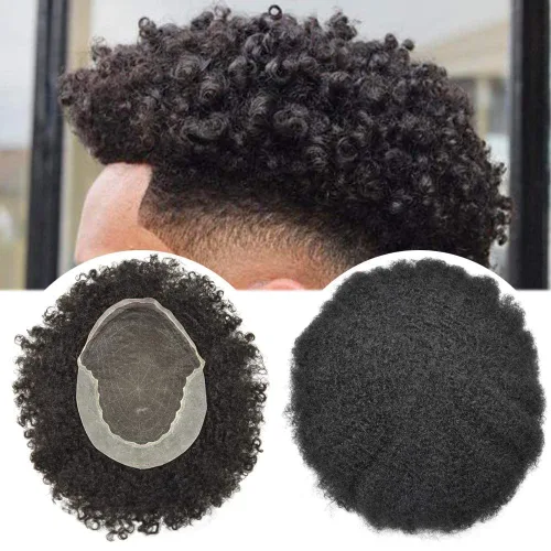 Miniatura 9 de LYRICAL HAIR Afro Kinky Curly Toupee – Cabello humano brasileño para hombre Toupee HD encaje frontal – Afro Americano Hombres Afro Ondulado Sistema