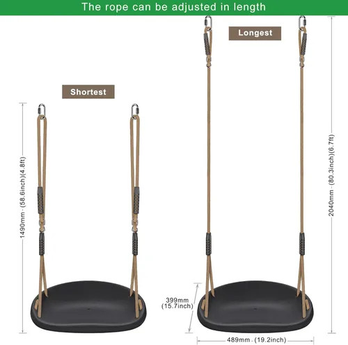 Miniatura 4 de Paquete de 2 columpios resistentes de capacidad de 500 libras con tabla de columpio más ancha y cuerda ajustable en altura de 50 a 80 pulgadas