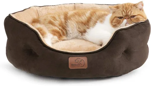 Miniatura 26 de Bedsure Camas refrescantes para perros pequeños, camas redondas para gatos de interior, cama lavable para cachorros y gatitos con parte inferior Azul
