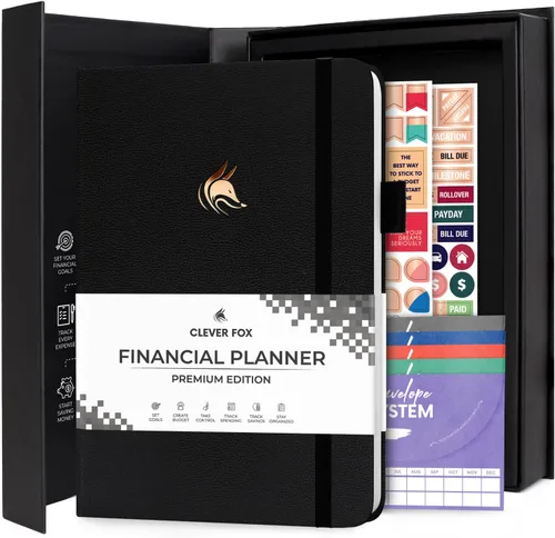 Clever Fox Planificador de presupuesto edición premium, cuaderno de seguimiento de gastos + 5 sobres de efectivo, organizador de presupuesto; libro