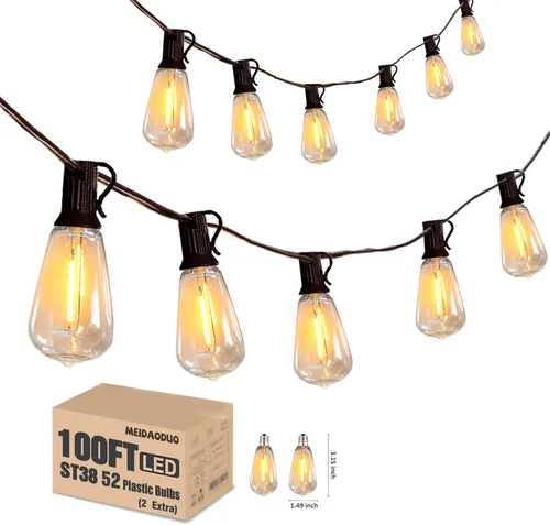 Miniatura 7 de Cadena de luces LED G40 de 50 pies para exteriores, luces de patio, conectables, impermeables, 27 bombillas inastillables (2 extra), 25 luces Negro