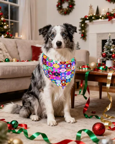 Miniatura 6 de PET SHOW 50 Pack Bandanas Navideñas para Perros Grandes XL Lavables Feliz Año Nuevo Bandanas en Triángulo a Granel Baberos para Perros Medianos