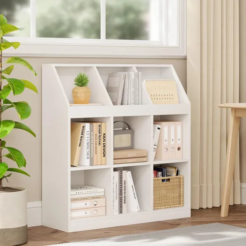 Miniatura 9 de NELYE Estantería de almacenamiento de madera de 6 cubos, gabinete abierto de 11 pulgadas, organizador simple y moderno para oficina en casa, sala