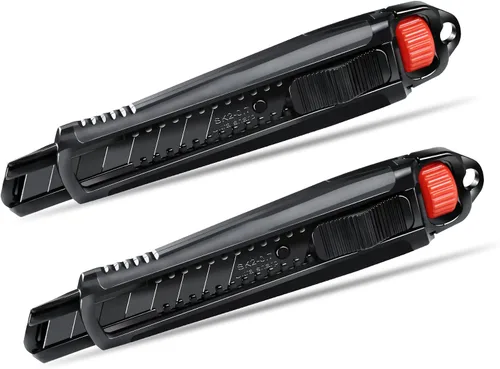 Miniatura 10 de HAUTMEC Cuchillo utilitario resistente de 0.709 in, cortador de caja con mecanismo de bloqueo doble, bloqueo automático y bloqueo de trinquete, hoja